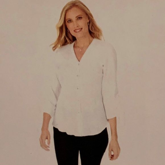 Foxcroft Tops - NWT Foxcroft Adjustable Sleeves V-Neck Button Down White Top Size XL